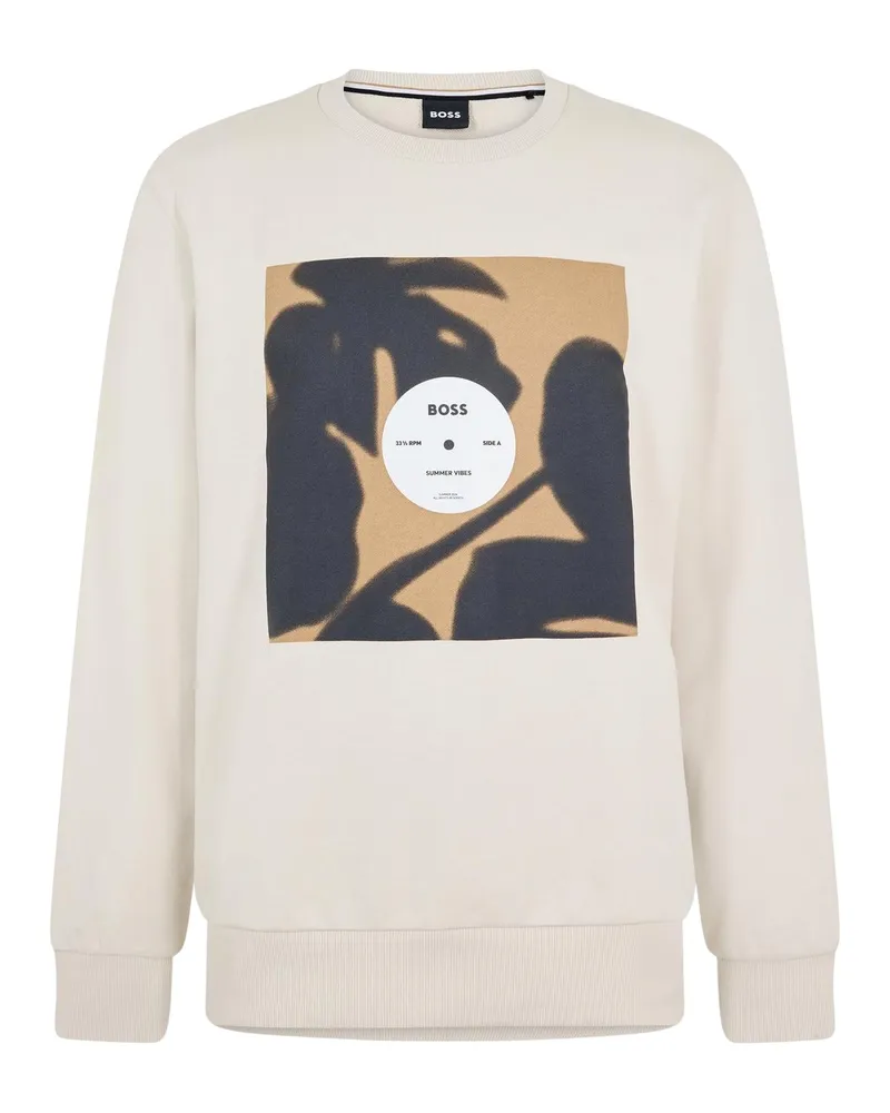 HUGO BOSS Soleri 88" Sweatshirt für Herren, Rundhalsausschnitt, gerippt (Cremefarbe Creme