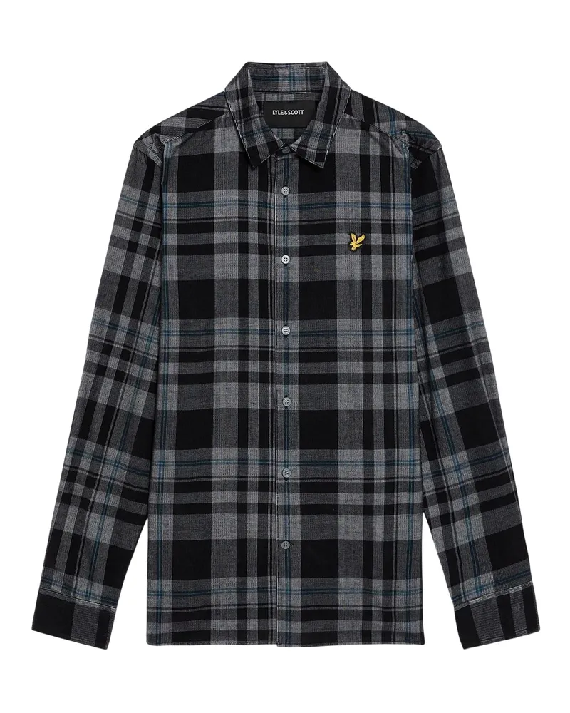 Lyle & Scott Hemd für Herren, Mit Schnur, Langärmlig (Samtschwarz/Weiß Schwarz