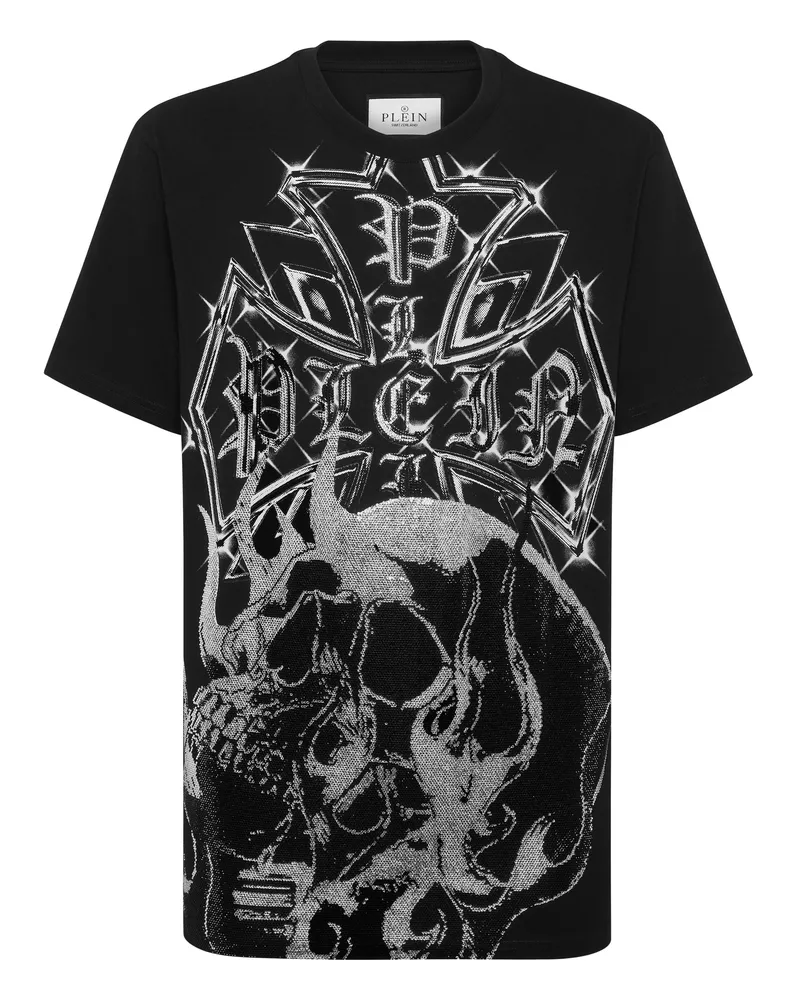 Philipp Plein T-Shirt mit chrome crest skull und Rundhals - Schwarz Schwarz
