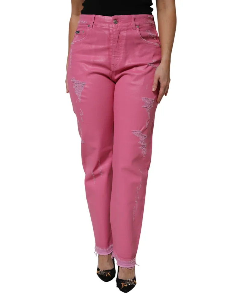 Dolce & Gabbana Zerrissene Highwaist Straight Jeans Rosa