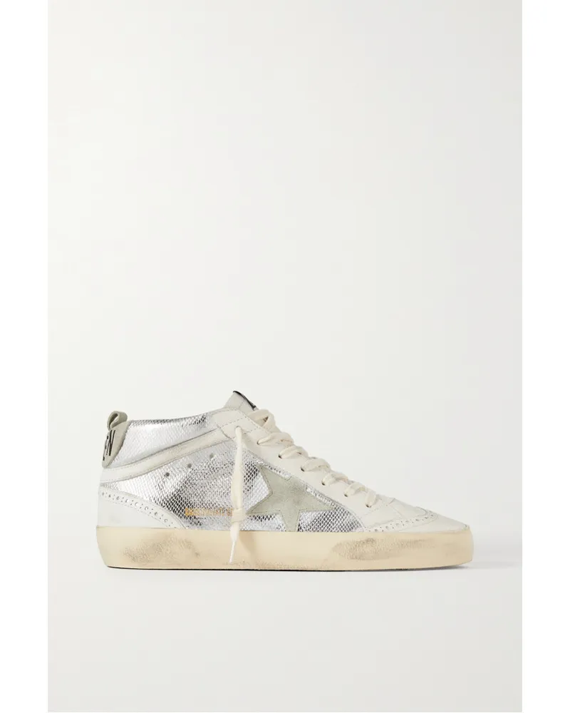 Golden Goose Mid Star Sneakers aus Metallic-leder Silber