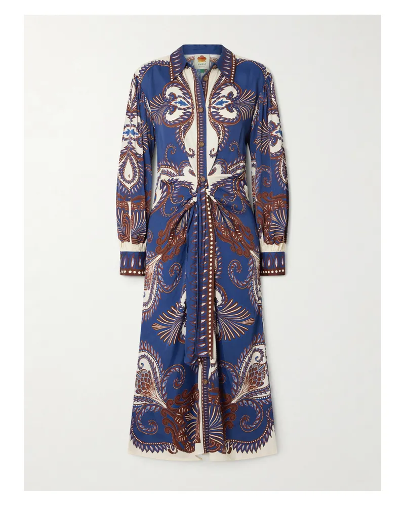 FARM Rio Arabesque Midi-hemdblusenkleid Aus Bedrucktem Lenzing™ Ecovero™ Zum Binden - Blau Blau