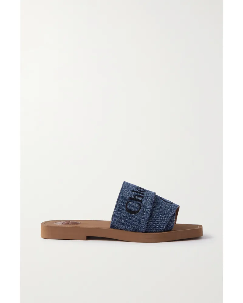 Chloé Net Sustain Woody Pantoletten Aus Denim Mit Stickereien - Blau Blau