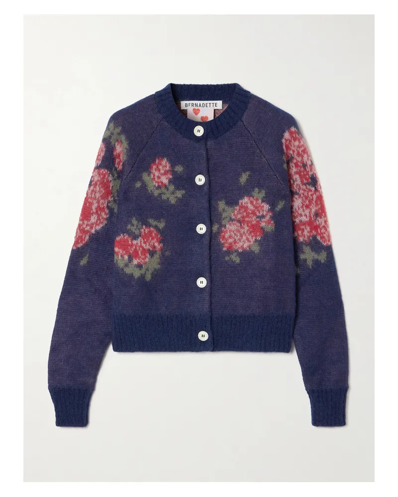 BERNADETTE Amelia Cardigan Aus Jacquard-strick Aus Einer Mohairmischung Mit Blumenmuster - Blau Blau