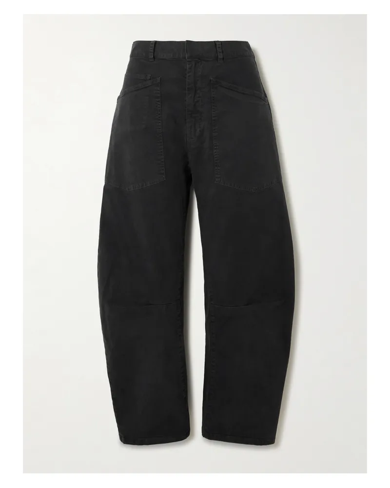 Nili Lotan Shon Cotton-blend Twill Barrel-leg Pants - Black Black
