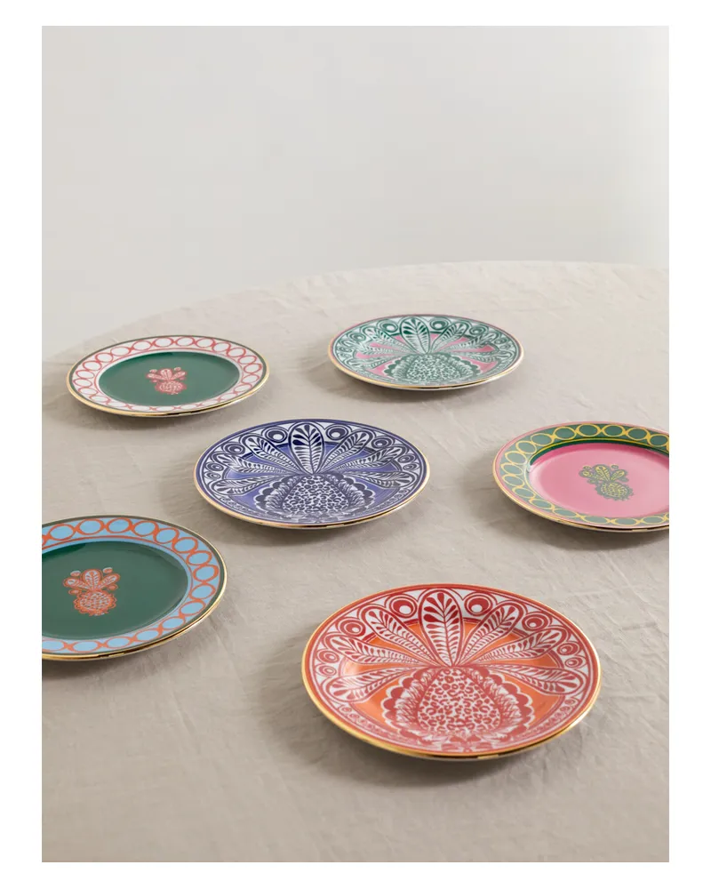 La DoubleJ Set Aus Sechs Tellern Aus Porzellan Mit Vergoldeten Details - Pink Pink