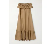 Strapless Ruffled Cotton-gabardine Maxi Dress - Neutrals