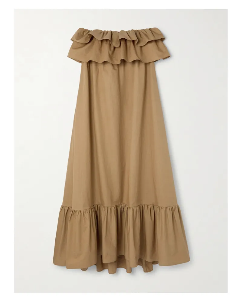 Saint Laurent Strapless Ruffled Cotton-gabardine Maxi Dress - Neutrals Neutrals