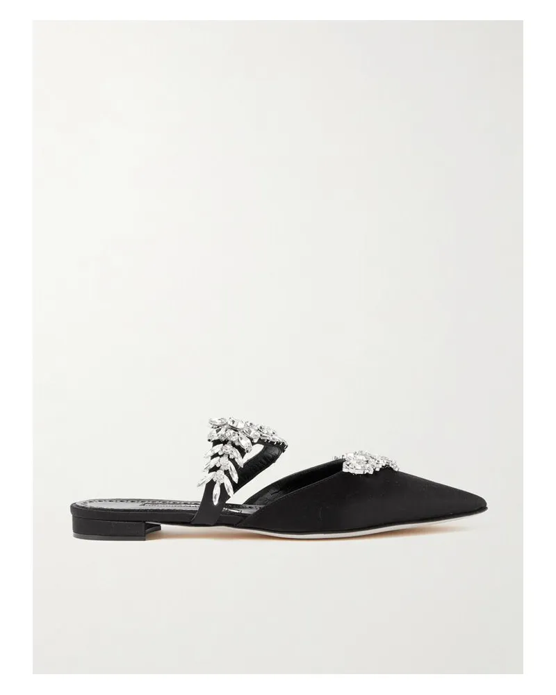Manolo Blahnik Lurum 45 Slippers Aus Satin Mit Kristallen - Schwarz Schwarz