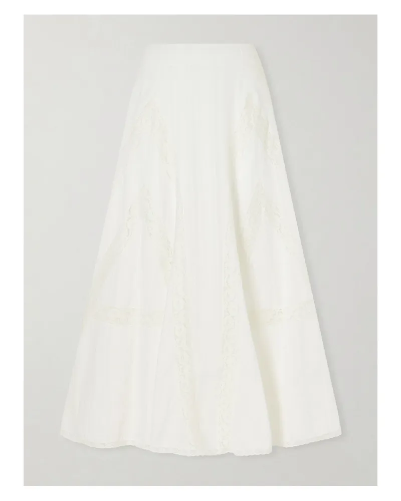 Loretta Caponi Vieste Lace-trimmed Cotton-muslin Maxi Skirt - Neutrals Neutrals