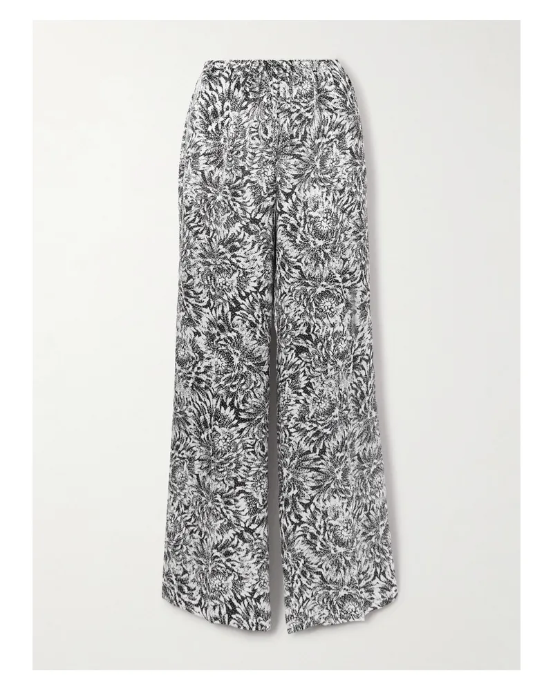 Dries van Noten Pleated Printed Silk-satin Wide-leg Pants - Black Black