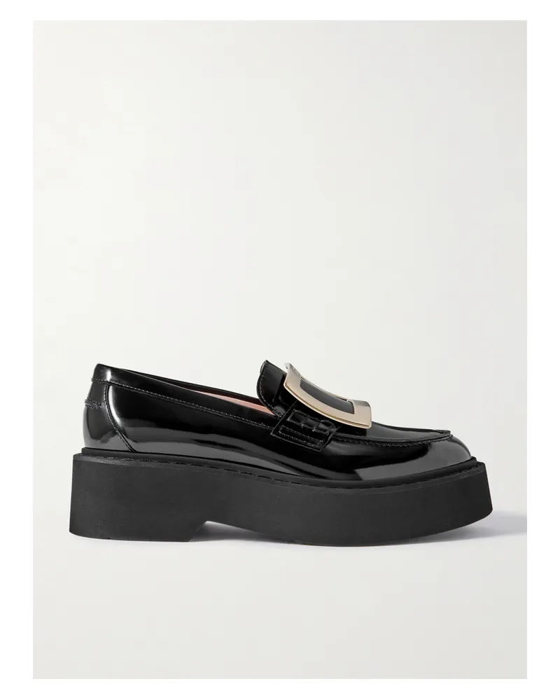 Roger Vivier Viv Rangers Patent-leather Loafers - Black Black