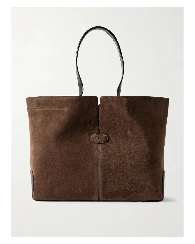 TOD'S Shopping Medium Leather-trimmed Suede Tote - Brown Brown