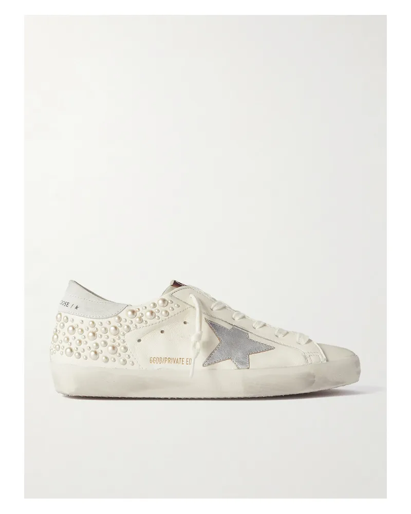 Golden Goose Superstar Sneakers Aus Leder Mit Zierperlen In Distressed-optik - Weiß Weiß