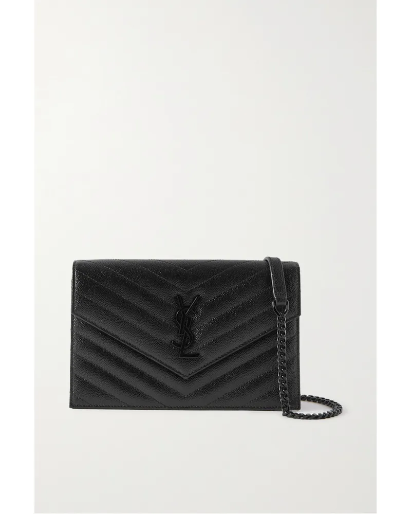 Saint Laurent Cassandre Envelope Chain Portemonnaie aus Strukturiertem Matelassé-leder Schwarz