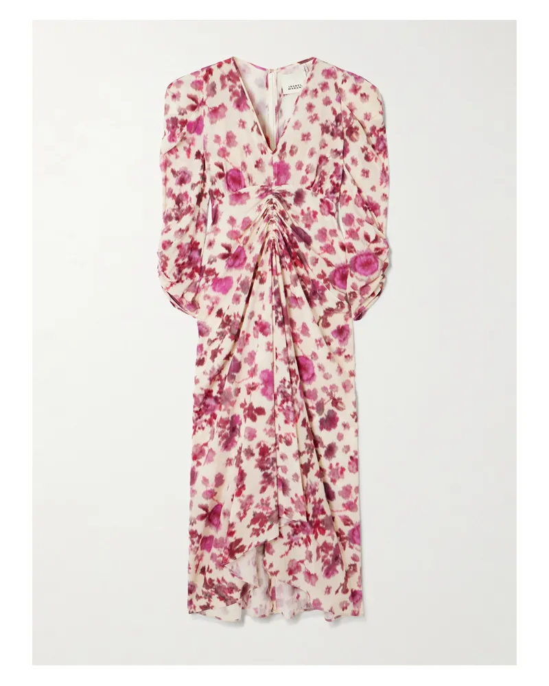 Isabel Marant Albini Midikleid Aus Einer Bedruckten Seidenmischung Mit Raffungen - Pink Pink