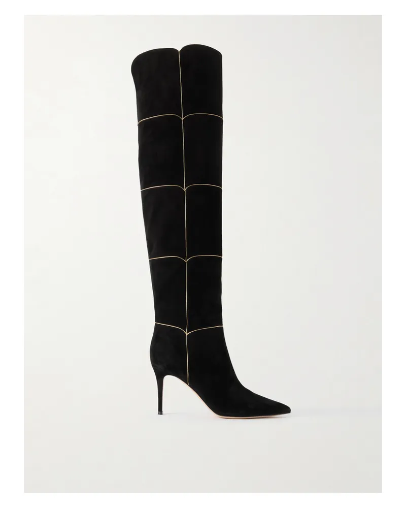 Gianvito Rossi Clarice 85 Overknees Aus Veloursleder Mit Metallic-lederbesätzen - Schwarz Schwarz
