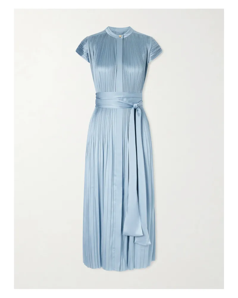 Joseph Phare Belted Plissé Satin Midi Dress - Blue Blue