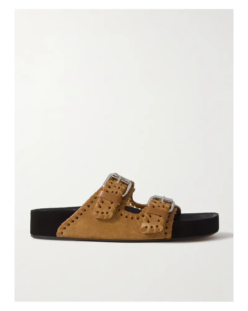 Isabel Marant Lennyo Pantoletten Aus Veloursleder Mit Lederbesätzen - Braun Braun