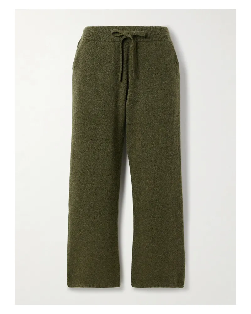 The Elder Statesman Ribbed Cashmere Track Pants - Green Green