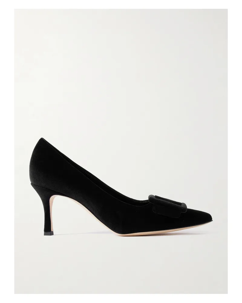 Manolo Blahnik Maysale 70 Buckled Velvet Pumps - Black Black
