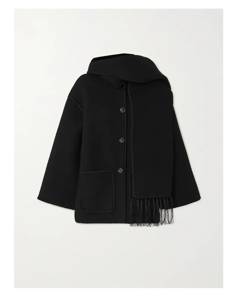 Totême Draped Fringed Wool-blend Jacket - Black Black