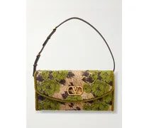 Devain Leather-trimmed Metallic Brocade Shoulder Bag - Green
