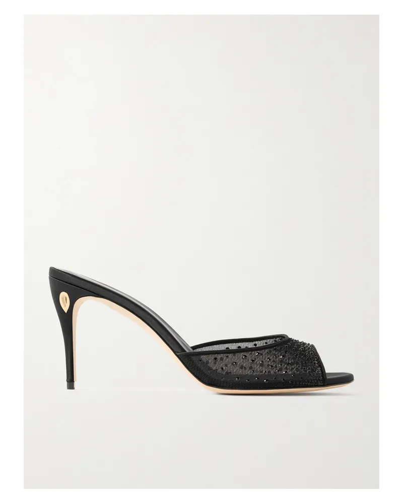 Jennifer Chamandi Guido 85 Satin-trimmed Crystal-embellished Mesh Mules - Black Black