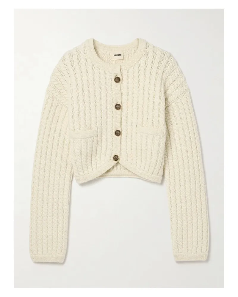 KHAITE Balser Cardigan Aus Einer Kaschmir-mohairmischung In Zopfstrick - Creme Creme