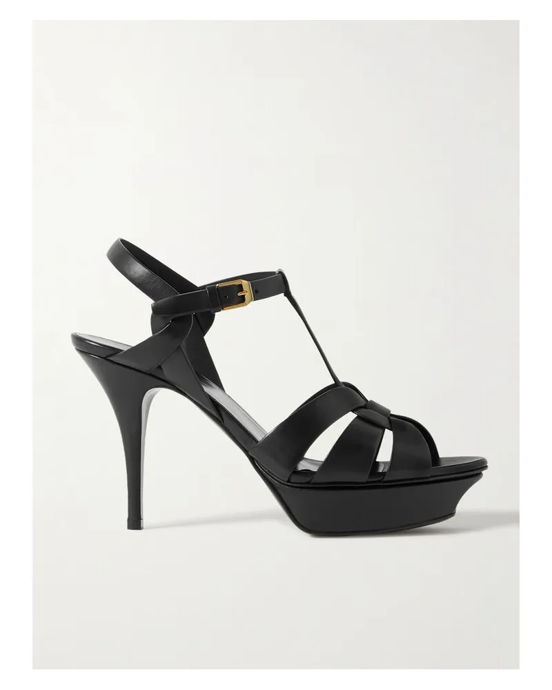 Saint Laurent Tribute Plateausandalen Aus Leder In Flechtoptik - Schwarz Schwarz