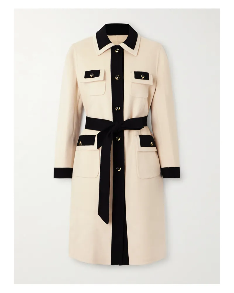 Valentino Garavani Zweifarbiger Mantel Aus Einer Gebürsteten Woll-kaschmirmischung Mit Bindegürtel - Creme Creme