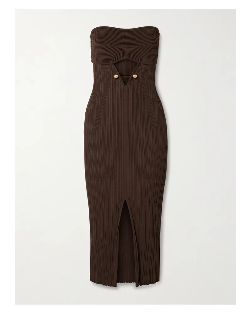 Cult Gaia Christy Trägerloses Midikleid Aus Rippstrick Mit Cut-out Und Verzierung - Braun Braun
