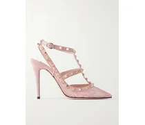 Rockstud 100 Pumps Aus Spitze Mit Besätzen Aus Veloursleder - Orange