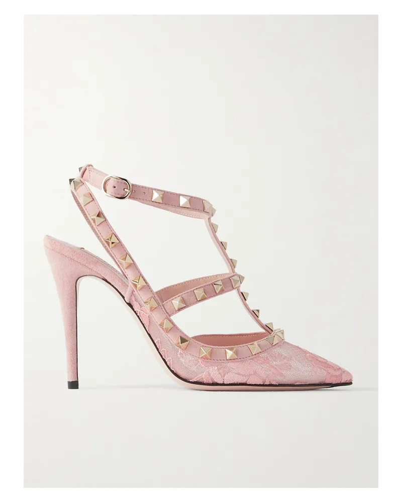 Valentino Garavani Rockstud 100 Pumps Aus Spitze Mit Besätzen Aus Veloursleder - Orange Orange