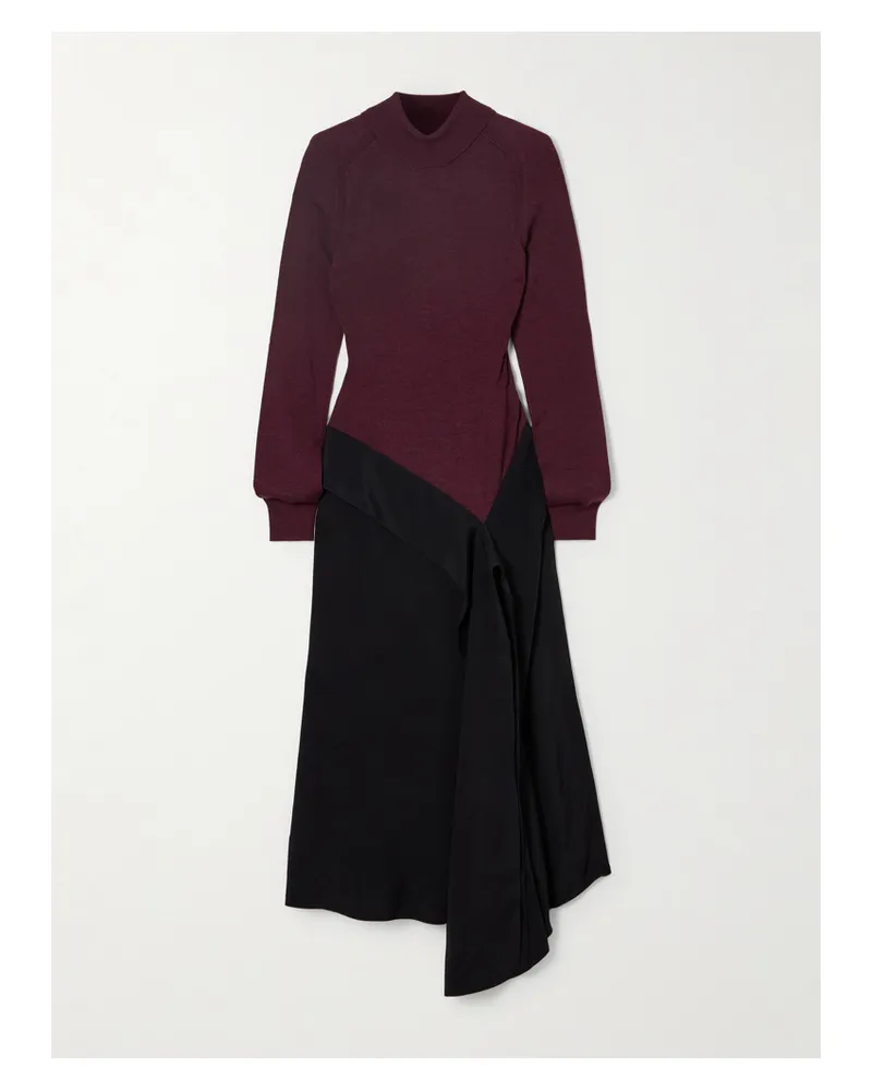 Victoria Beckham Asymmetrisches Kleid Aus Wolle Und Jersey Mit Rollkragen - Burgunder Burgunder