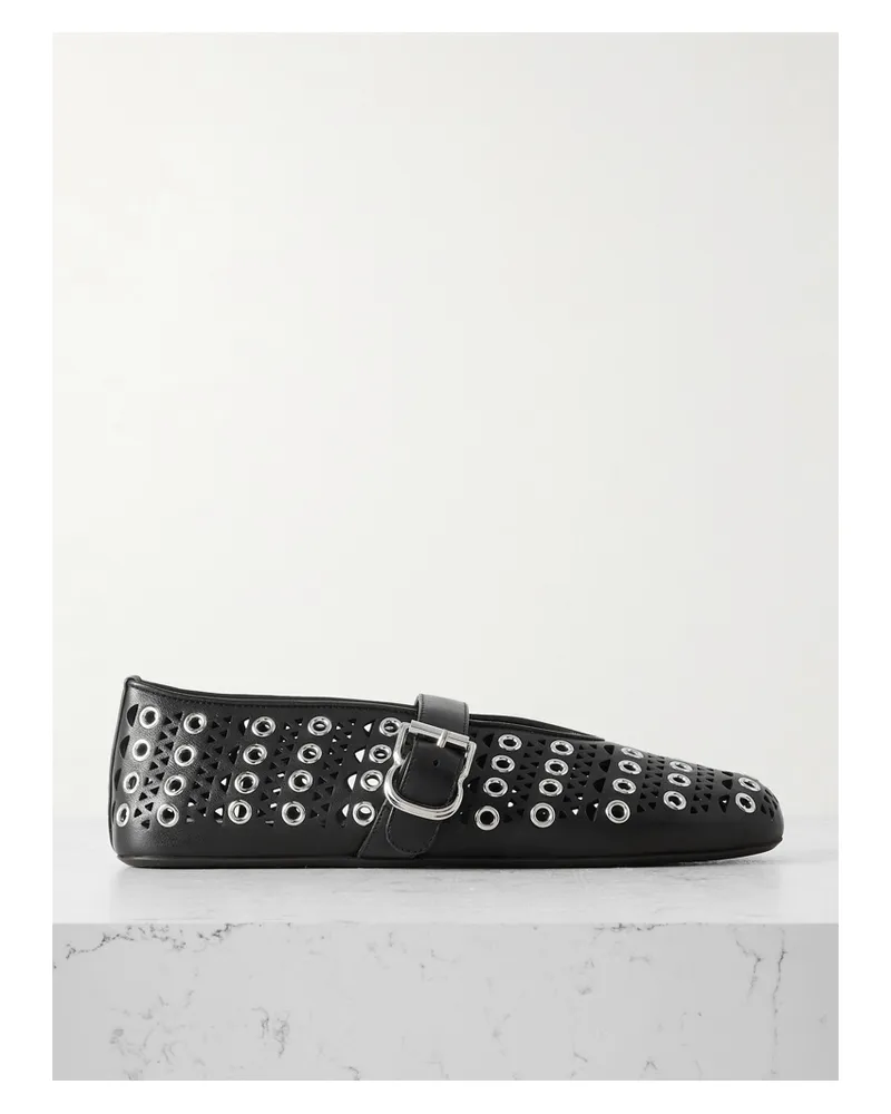 Alaïa Vienne Perforated Eyelet-embellished Leather Ballet Flats - Black Black
