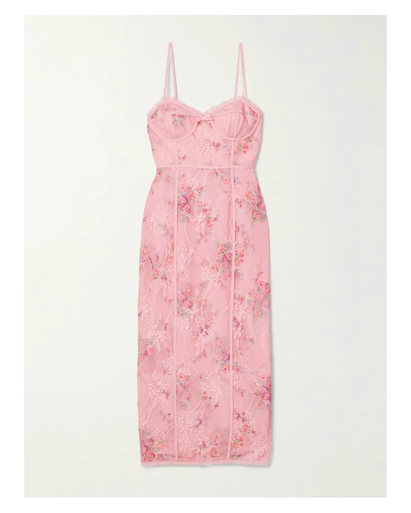 LoveShackFancy Tresor Midikleid Aus Spitze Mit Blumenprint Und Crêpe-de-chine-besätzen - Pink Pink
