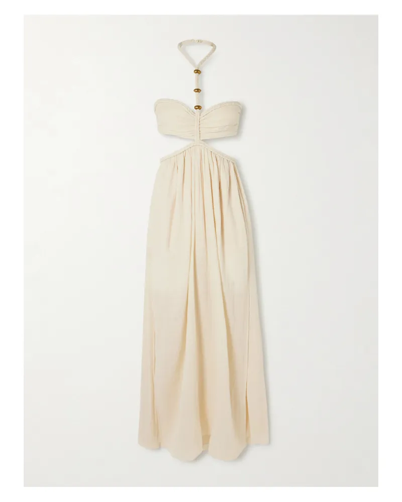 Isabel Marant Justine Neckholder-maxikleid Aus Baumwollgaze Mit Cut-outs Und Verzierungen - Neutral Neutral