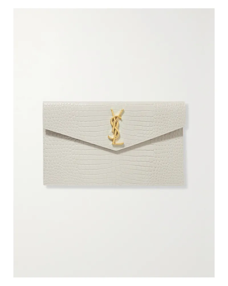 Saint Laurent Uptown Croc-effect Leather Pouch - Off-white Off-white