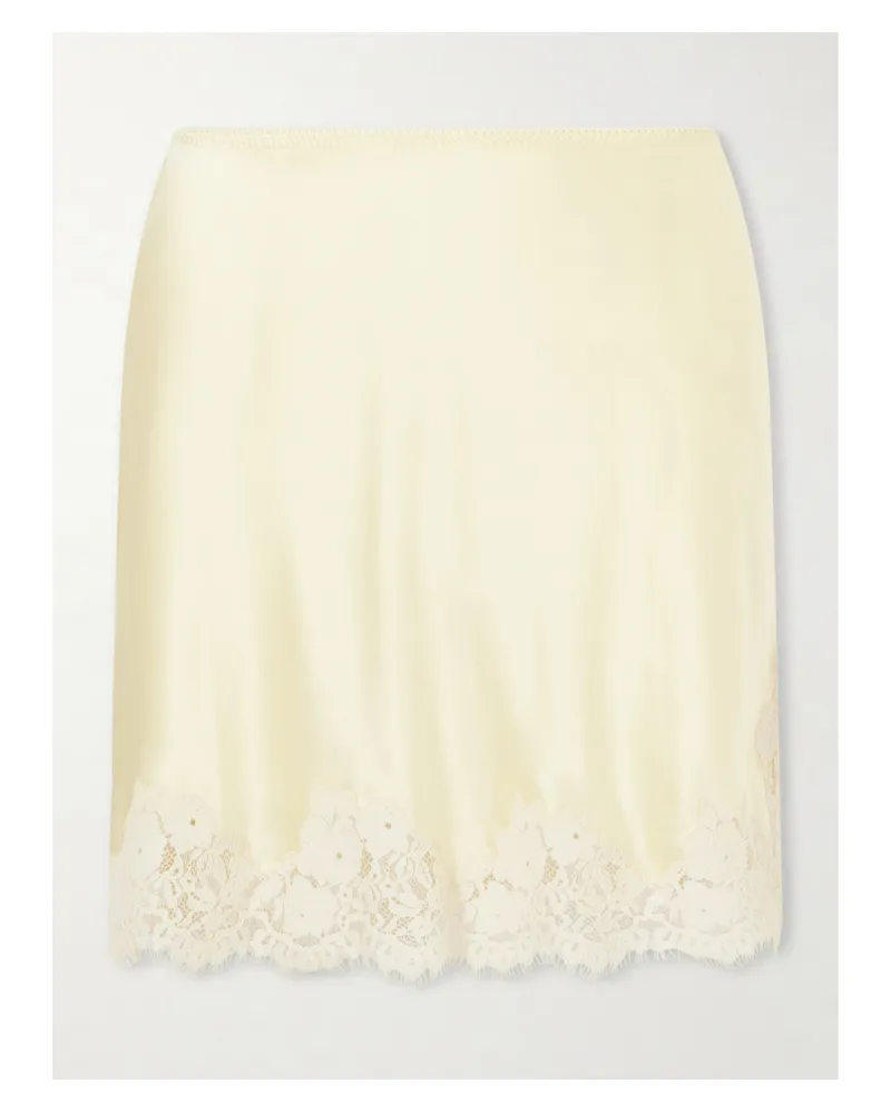 DÔEN Giulietta Lace-trimmed Silk-charmeuse Mini Skirt - Yellow Yellow