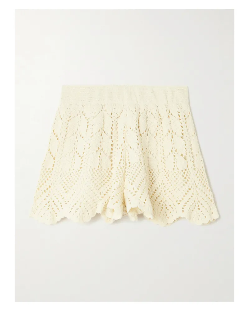Zimmermann Awaken Scalloped Crocheted Cotton Shorts - Neutrals Neutrals