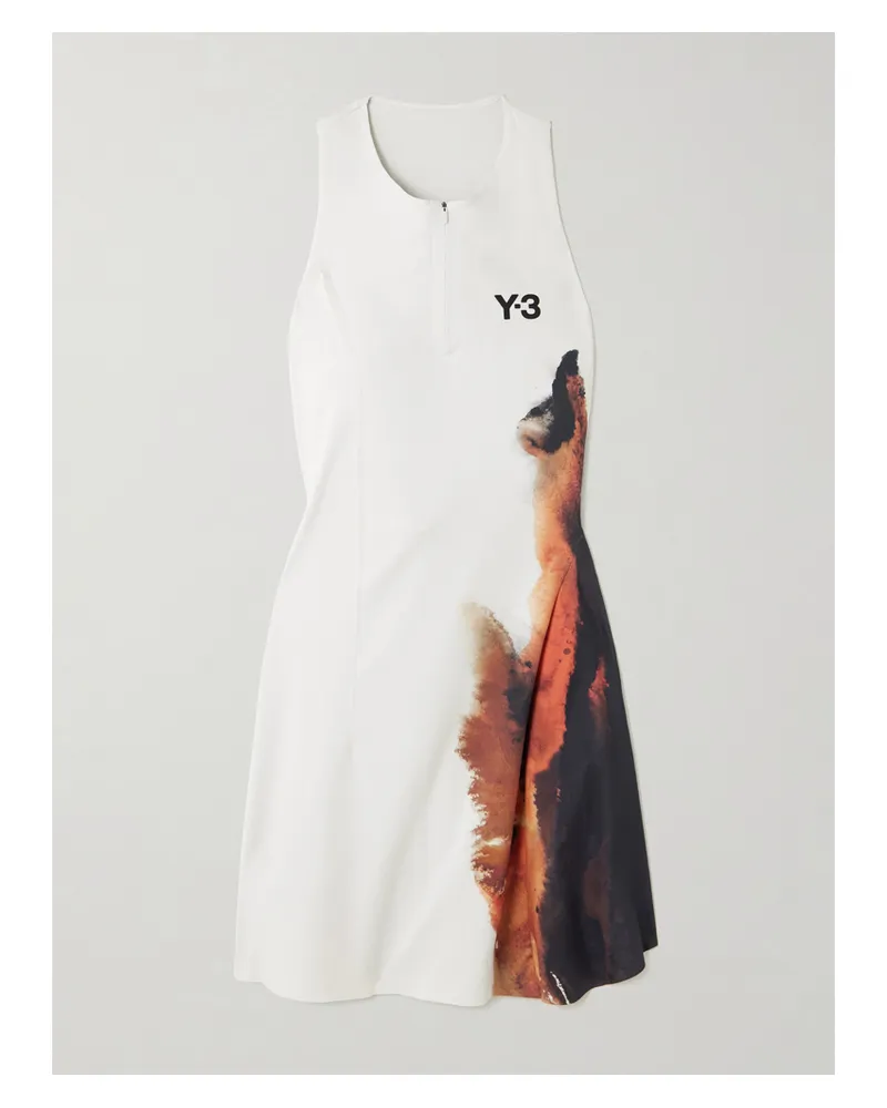 adidas Y-3 Tennis-kleid Aus Recyceltem Stretch-jersey Mit Print, Cut-outs Und Applikation - Weiß Weiß