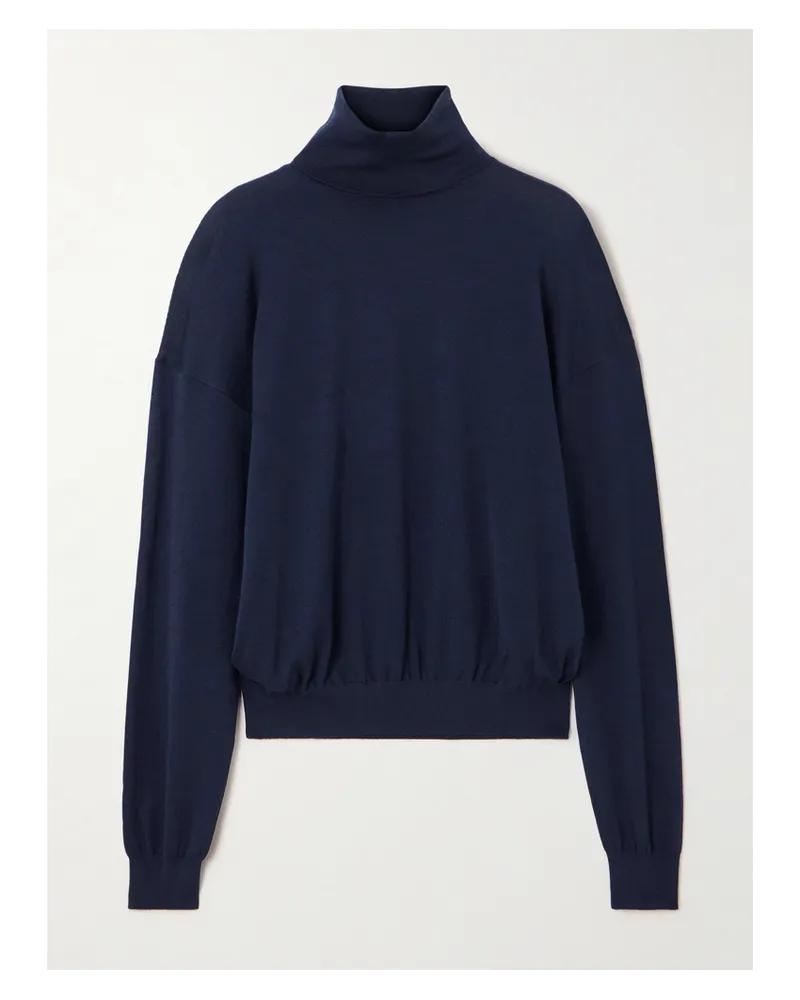 Saint Laurent Wool, Cashmere And Silk-blend Turtleneck Sweater - Blue Blue