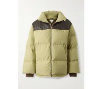 Quilted Intrecciato Leather-trimmed Padded Cotton-shell Down Jacket - Green