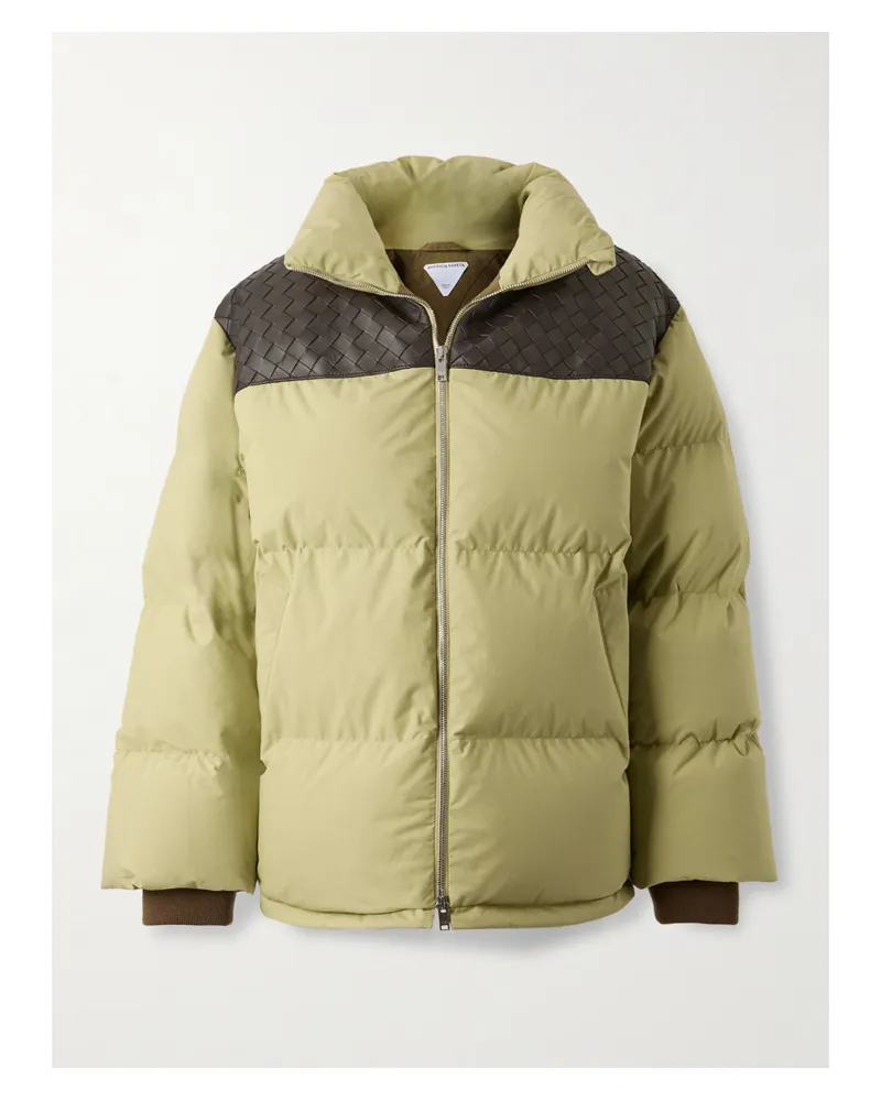 Bottega Veneta Quilted Intrecciato Leather-trimmed Padded Cotton-shell Down Jacket - Green Green