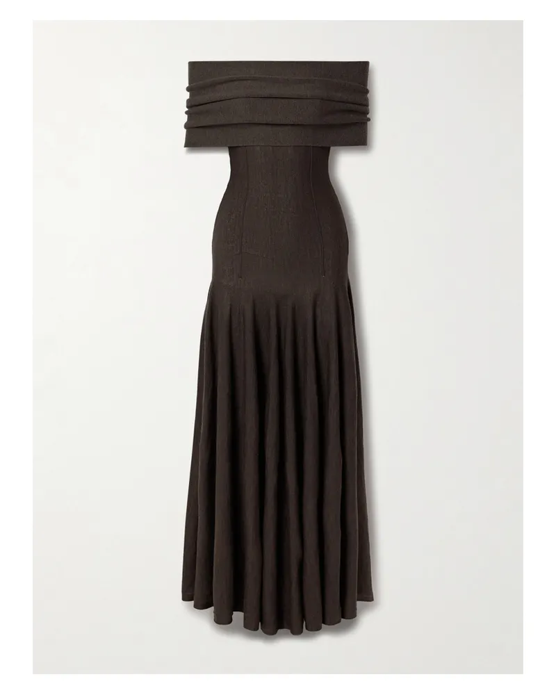KHAITE Ava Schulterfreies Maxikleid Aus Einer Wollmischung Mit Falten - Braun Braun