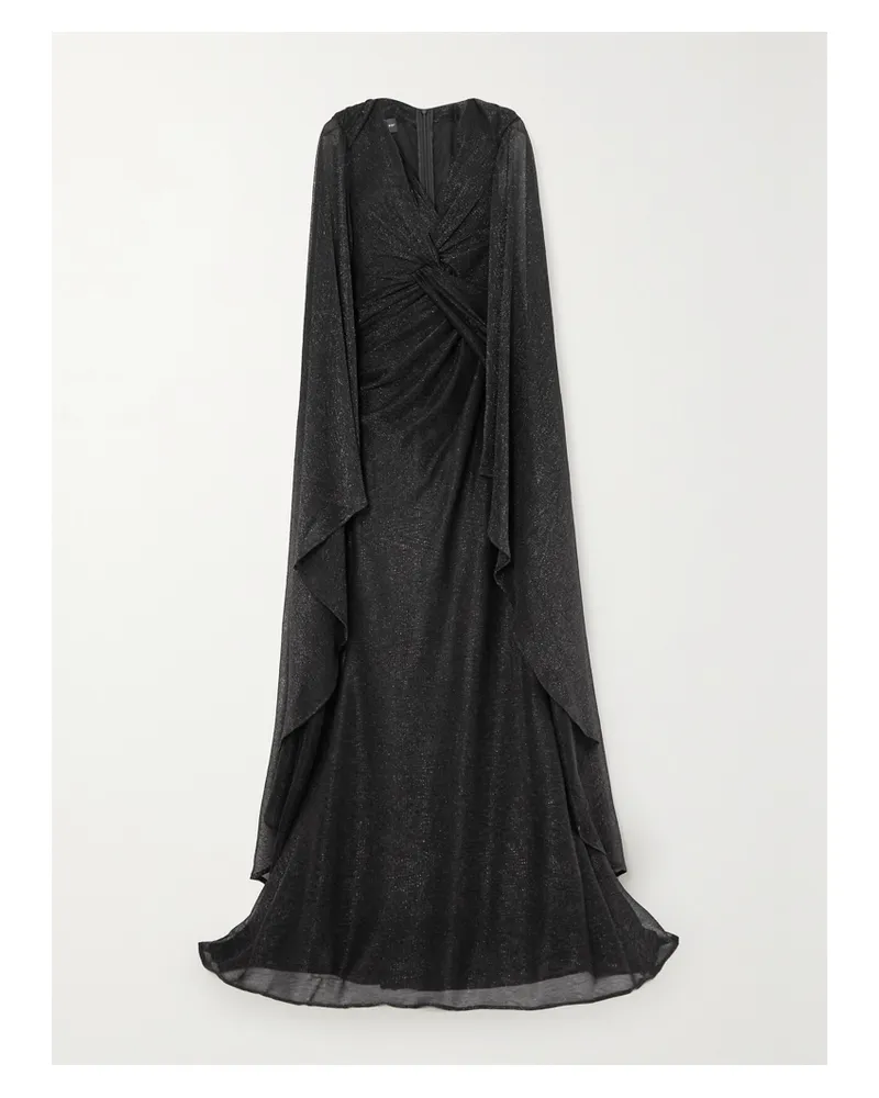 Talbot Runhof Robe Aus Metallic-strick Mit Cape-effekt - Schwarz Schwarz