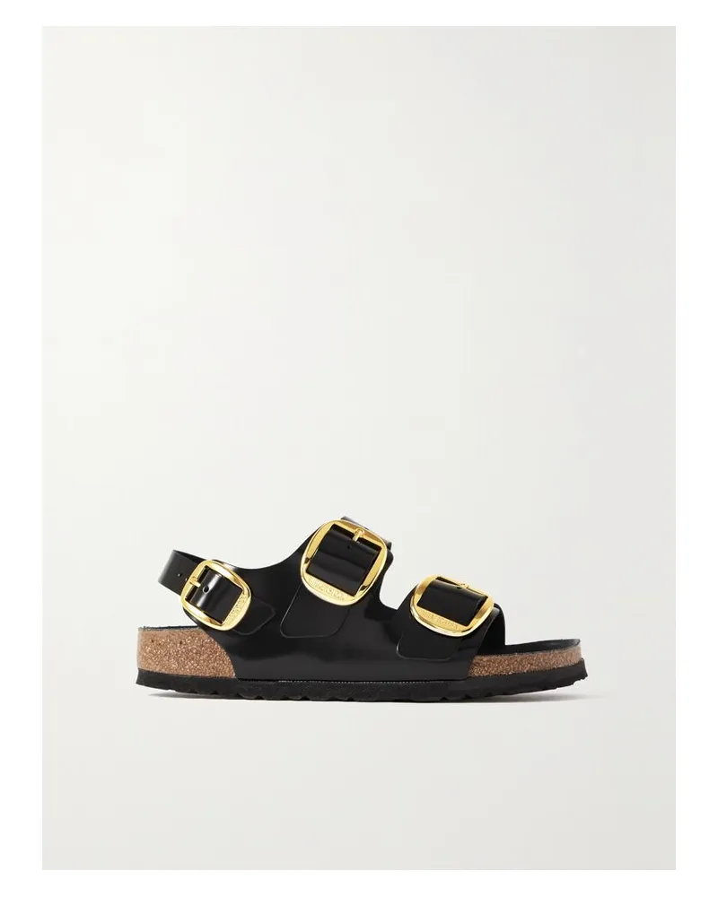Birkenstock Milano Slingback-sandalen Aus Glanzleder - Schwarz Schwarz