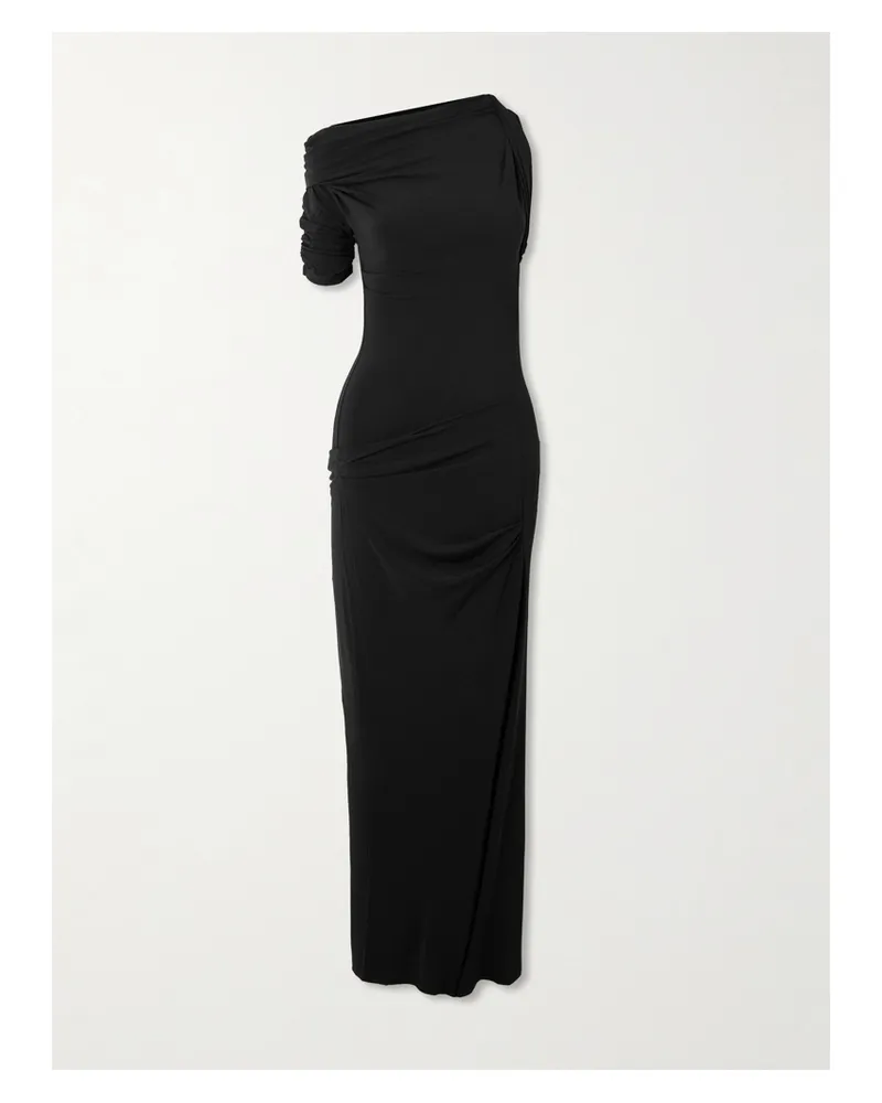 Jacquemus The Drapeado Asymmetrisches Midikleid Aus Jersey - Schwarz Schwarz