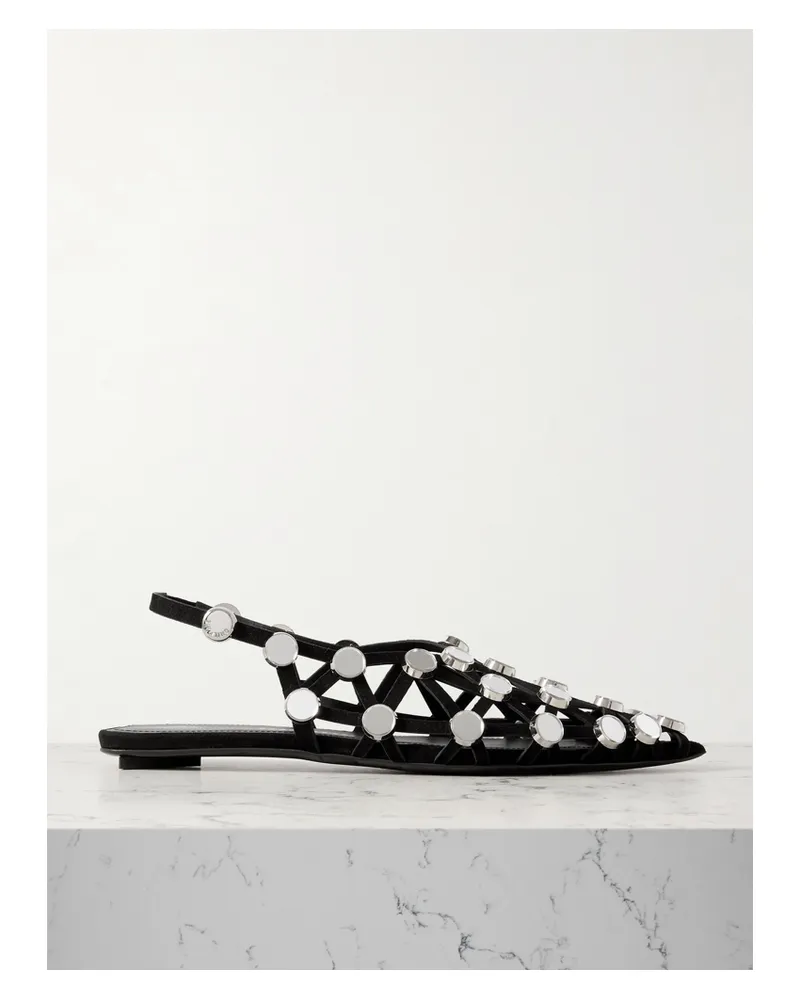ATTICO Grid Flache Slingback-schuhe Mit Spitzer Kappe Aus Veloursleder Mit Nieten - Schwarz Schwarz